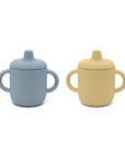 Lot de 2 tasses d'apprentissage anti-fuite en silicone noüka - Bleu lys/Beurre