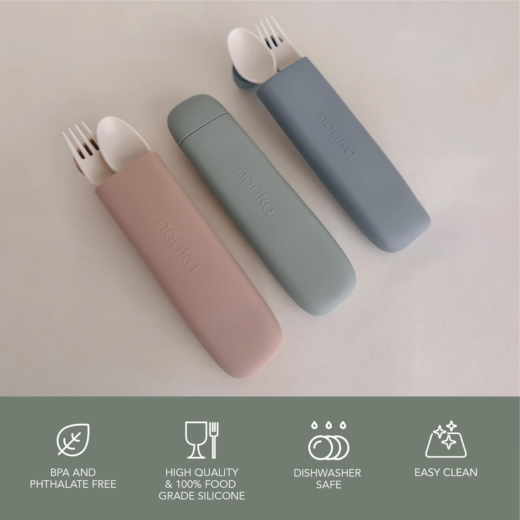 noüka Reusable Utensil Set &amp; Carry Case - Soft Blush