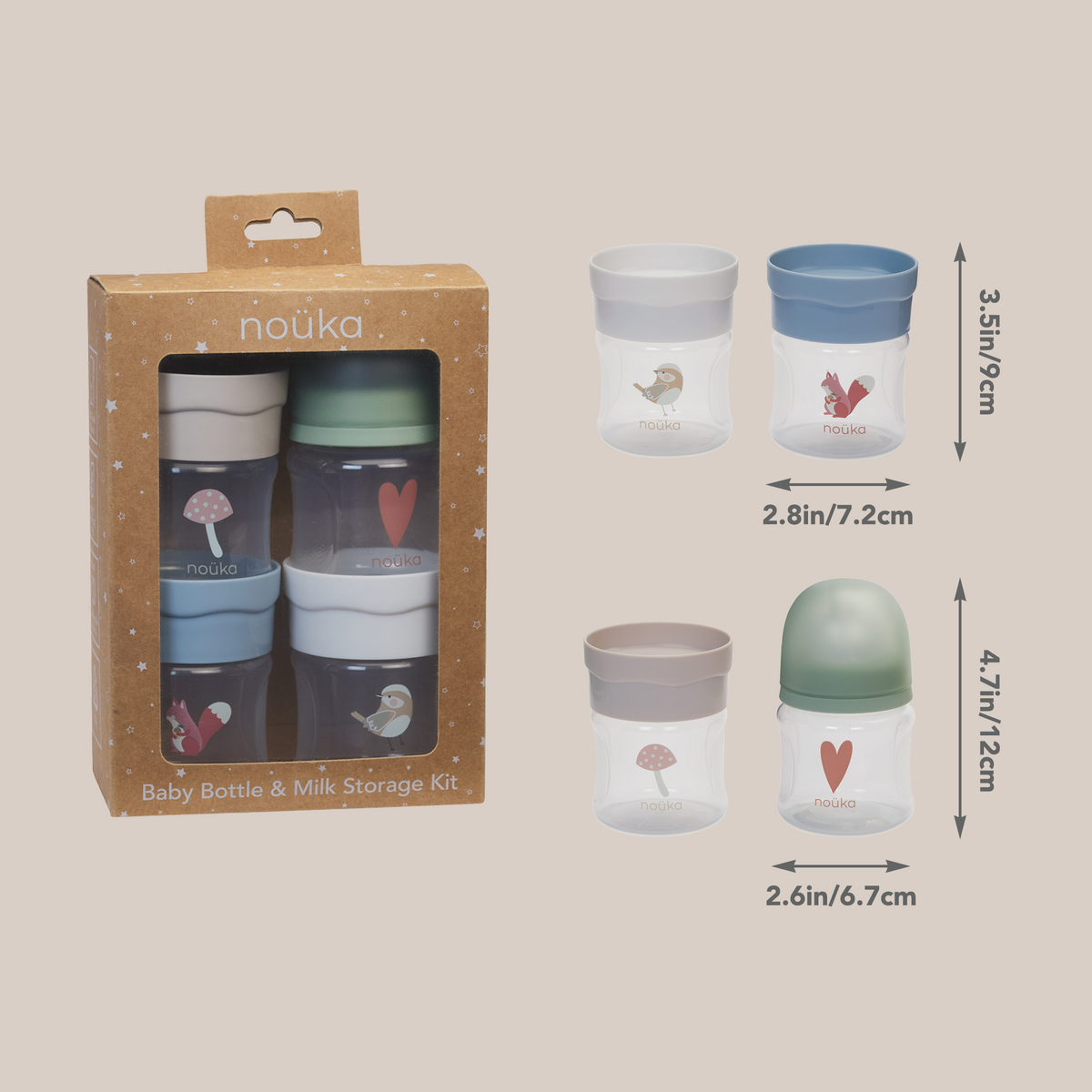 Kit de biberons et de conservation de lait noüka - Woodland